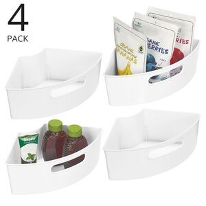 mDesign Plastic Lazy Susan Cabinet Storage Bin Ligne Collection - 4 Pack - White